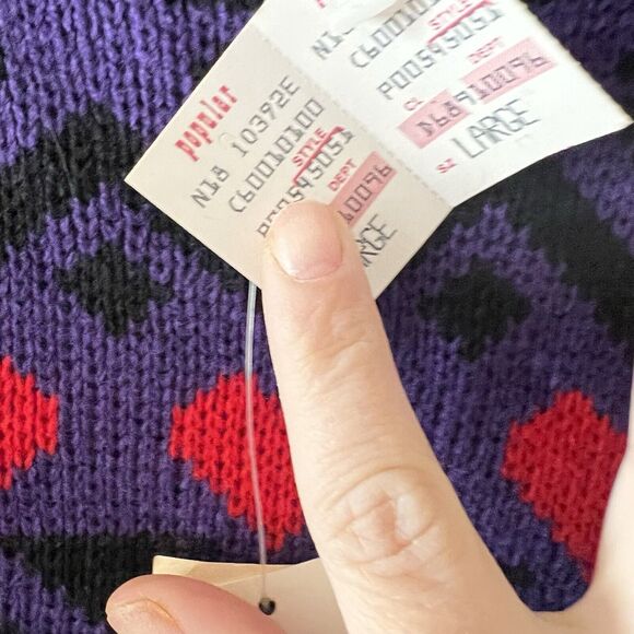 NWT Vintage Objectives Tunic Sweater Purple W Black & Red Hearts NOS Size Large - Picture 4 of 12